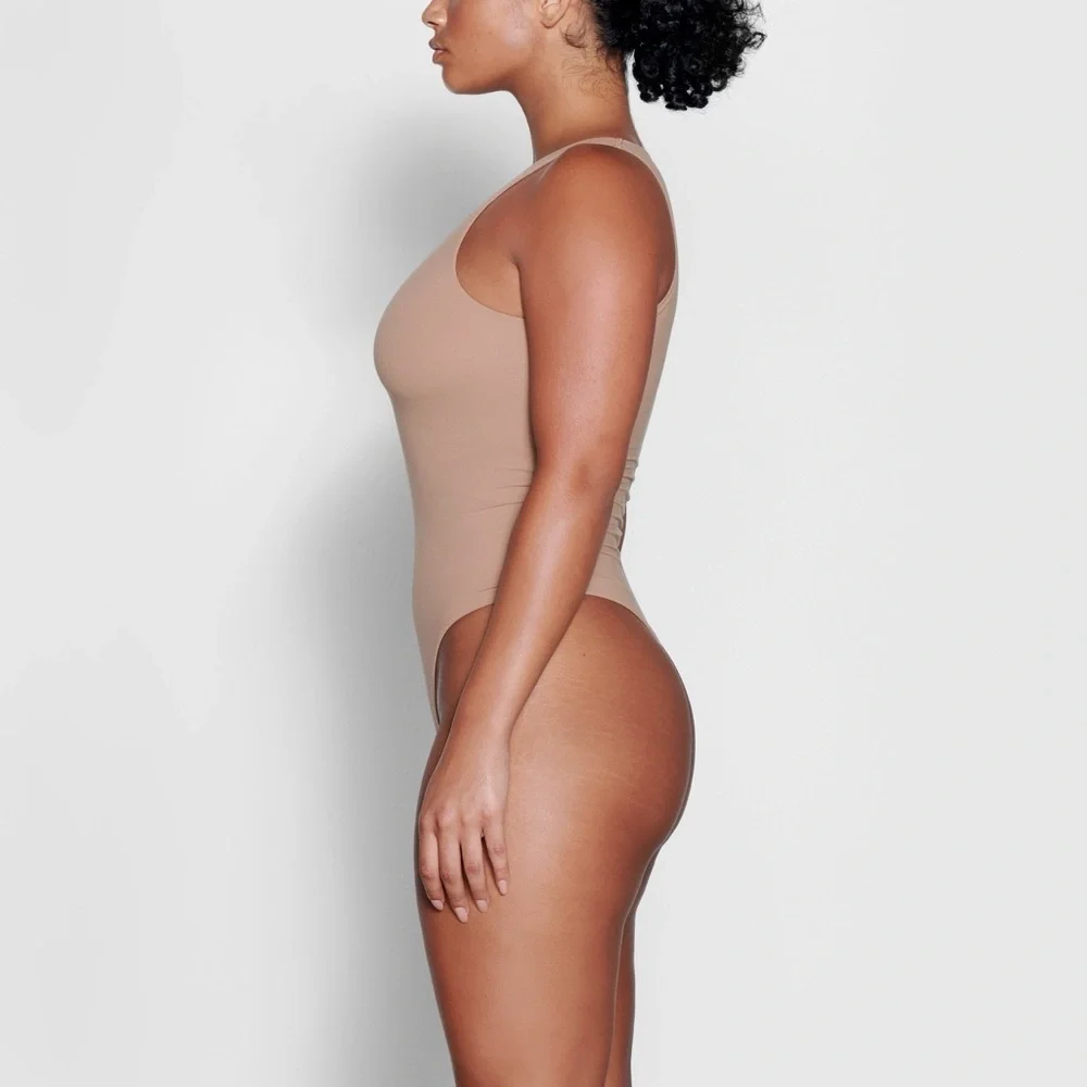 SKIMS Fits Everybody High Neck Thong Bodysuit in Sienna - Picture 3 of 5